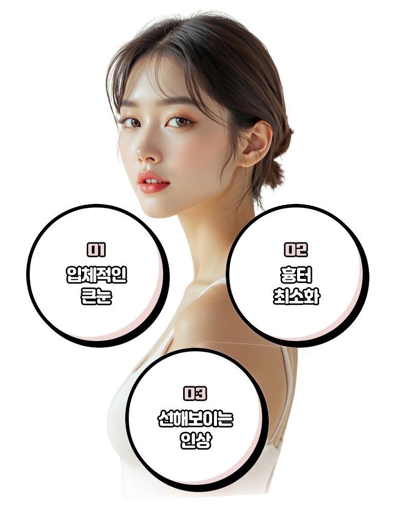 밑트임성형 결과 모델 — 입체적이고 큰 눈매